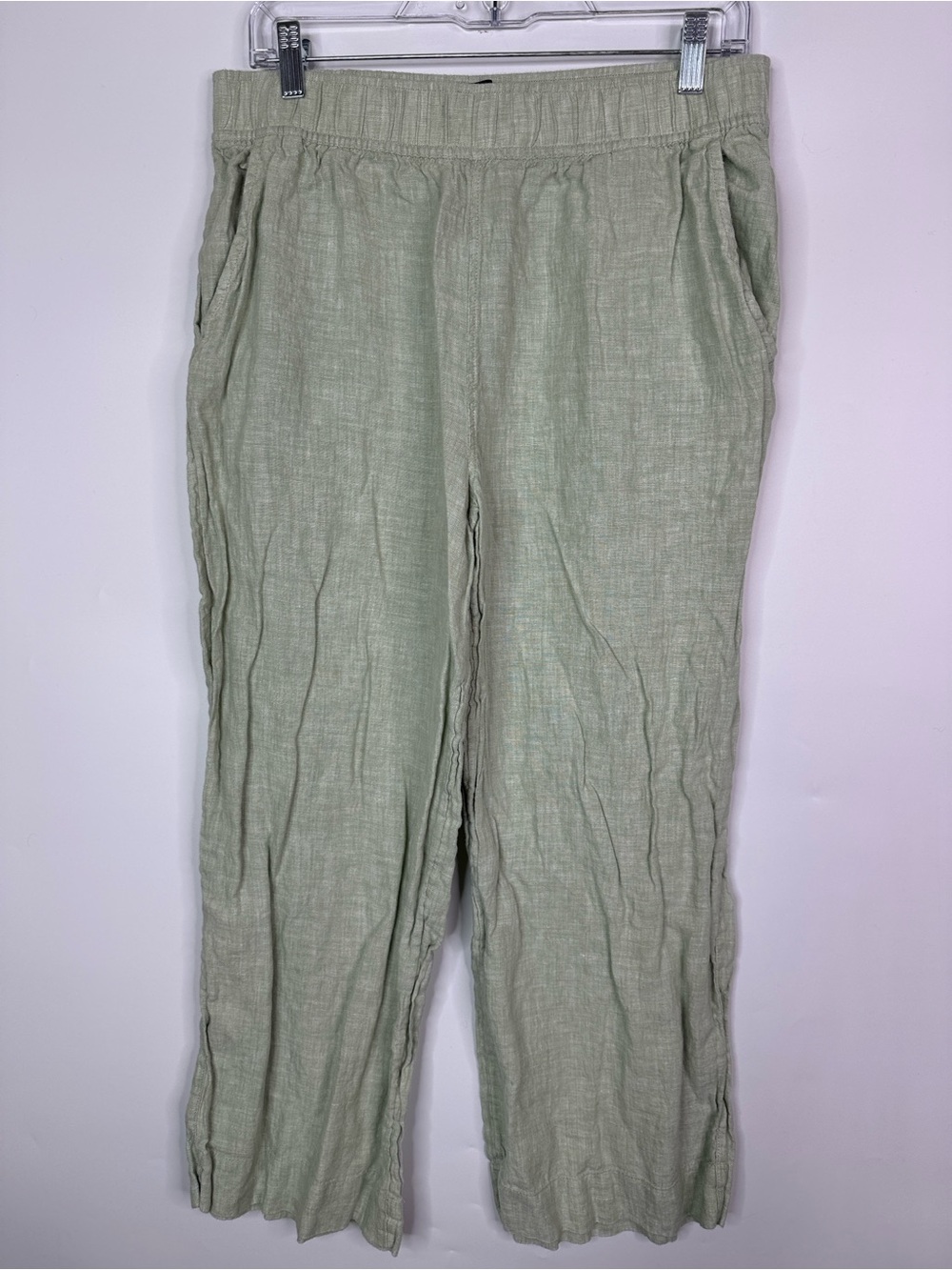 Tahari Green Linen Straight Legs Pants Size Large